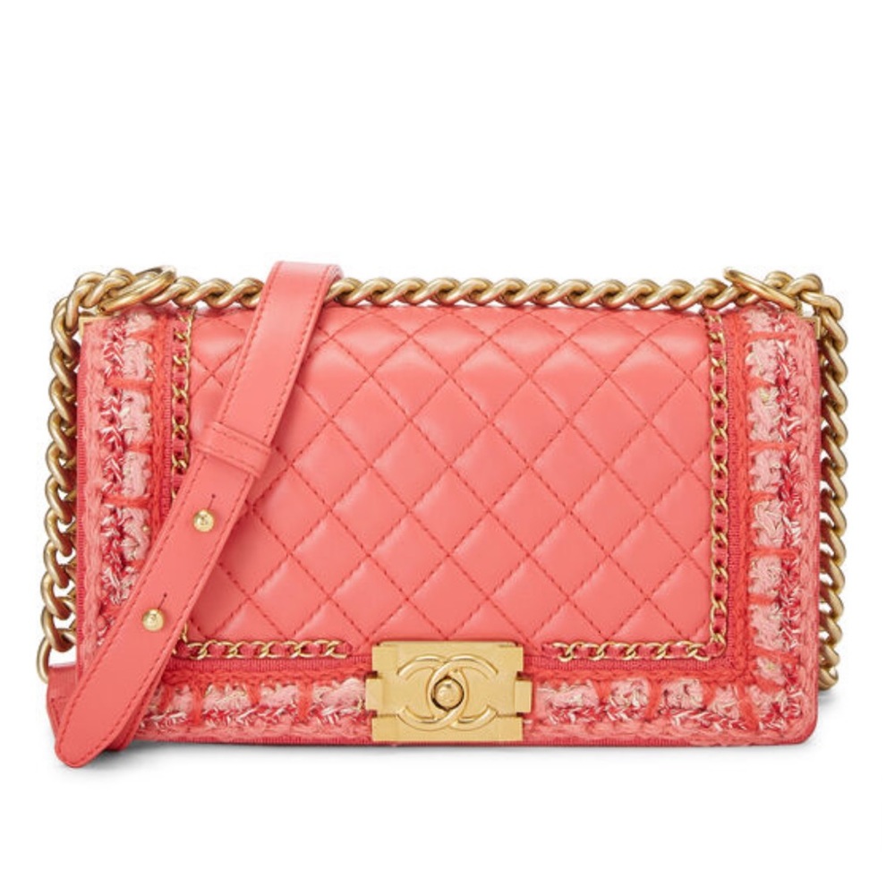 🌸CHANEL🌸💯AUTHENTIC💯 PINK QUILTED LAMBSKIN JACKET BOY BAG MEDIUM
